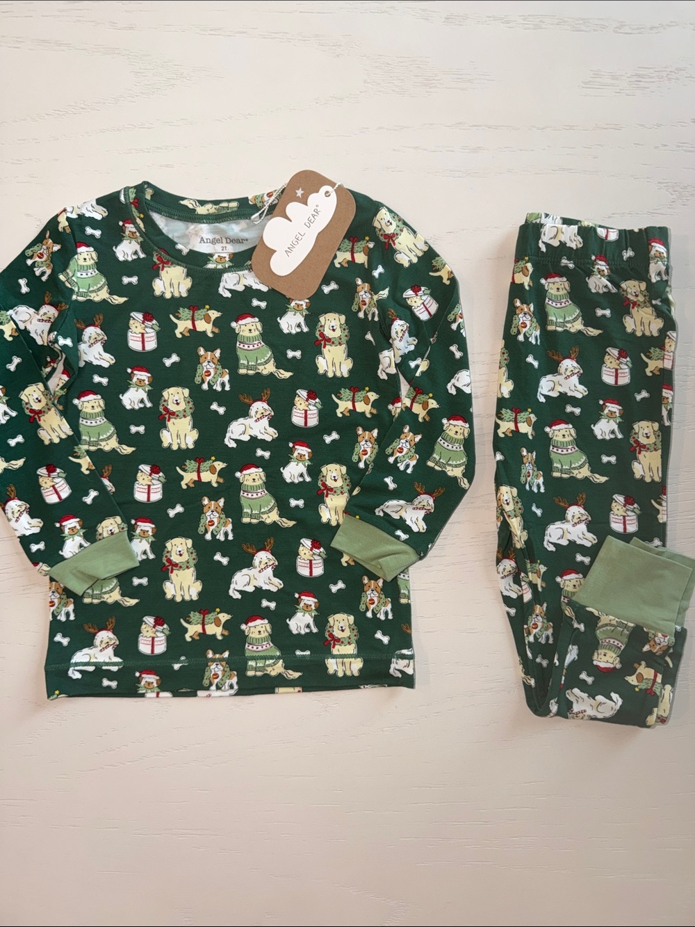 Angel Dear Christmas Holiday Dogs Puppy Pajama Set 2T 3-4 5-6 7-8